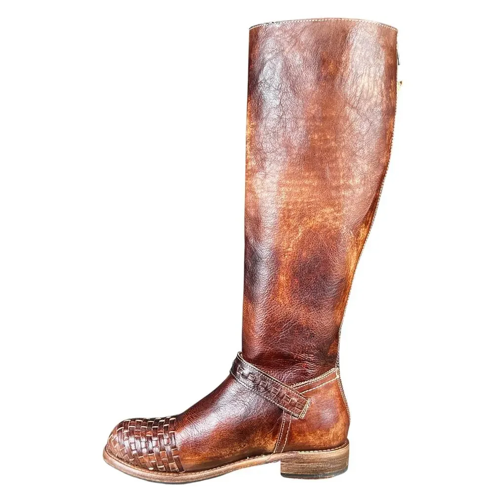 NWOT Bed Stu Women’s Blackburn Brown Leather Woven Toe Riding Boot Size US 7.5